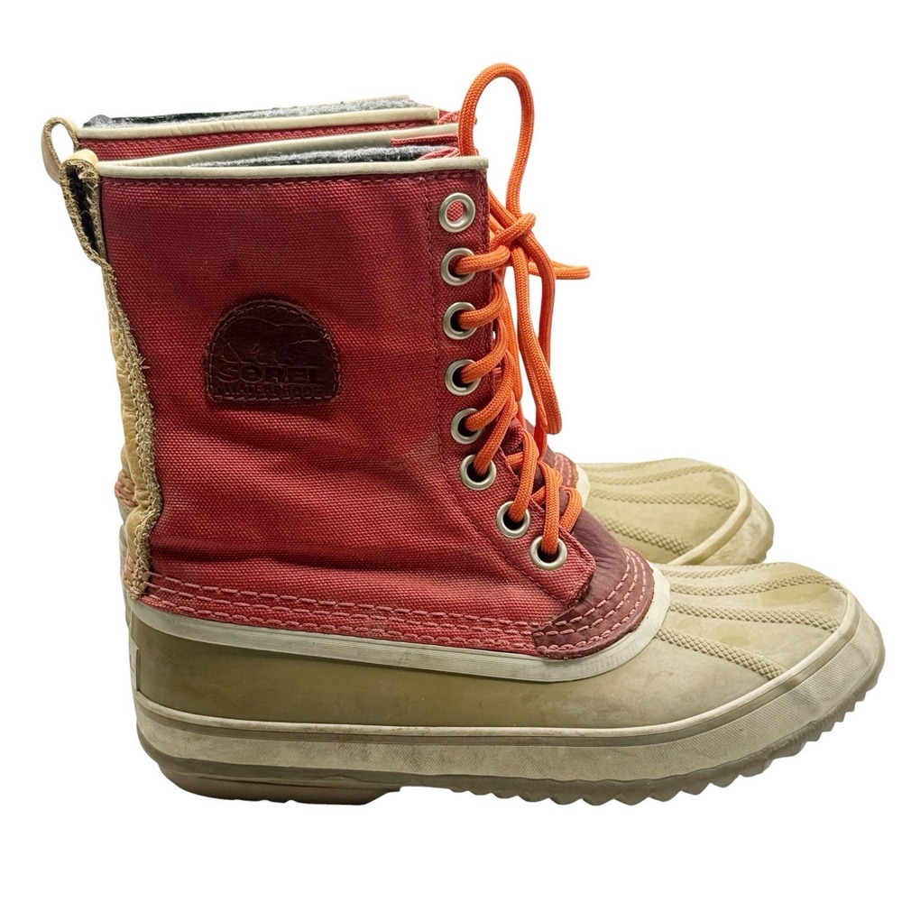 Sorel 1964 Premium CVS Red Canvas Boots 7 Rubber Lace Up